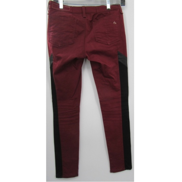 Rag & bone for intermix burgundy jeans with black leather panels size 27 - Picture 2 of 3